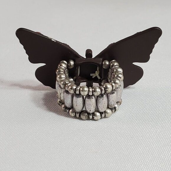 Butterfly Stretch Ring With Multicolor Faux Stones & Beaded Stretch Band - Picture 7 of 9